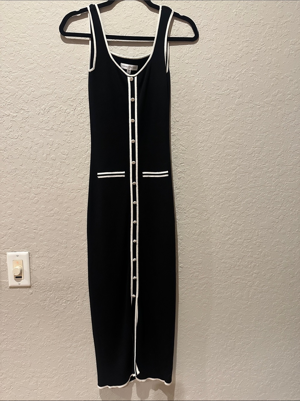 Torn by Ronny Kobo Black Maxi Tank Dress with White Trim